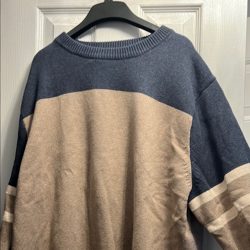 J. Crew Blue and Cream Color-Blocked Crewneck Sweater